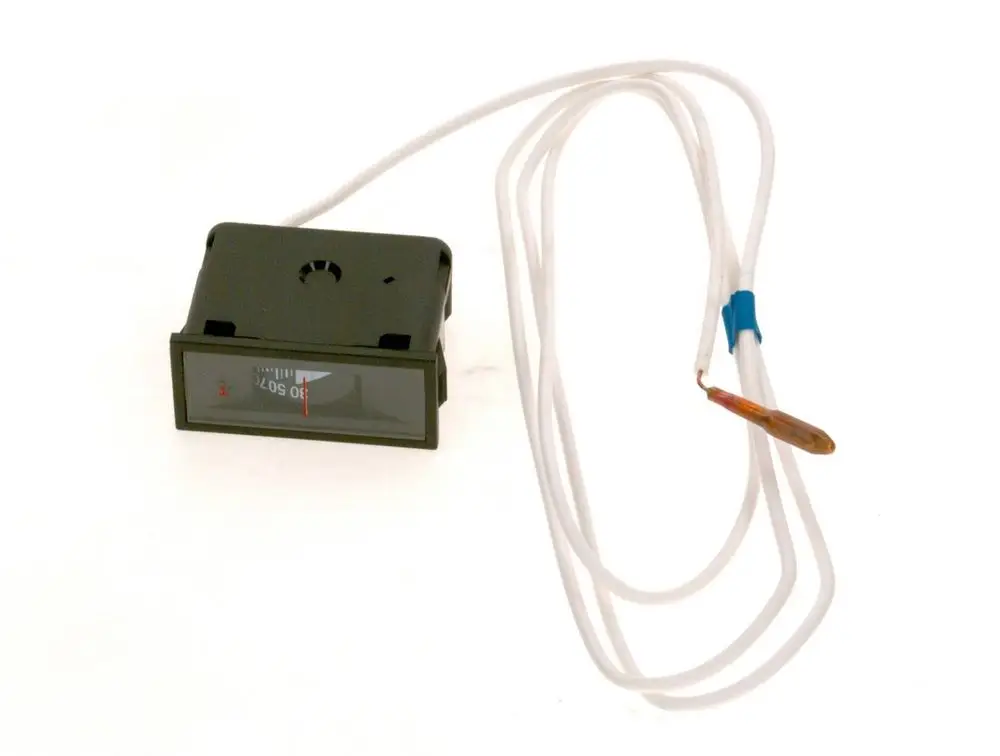 Thermometer von Bosch mit einem Display, zwei Anschlussdrähten und einem Sensor am Ende, geeignet zur Temperaturmessung.